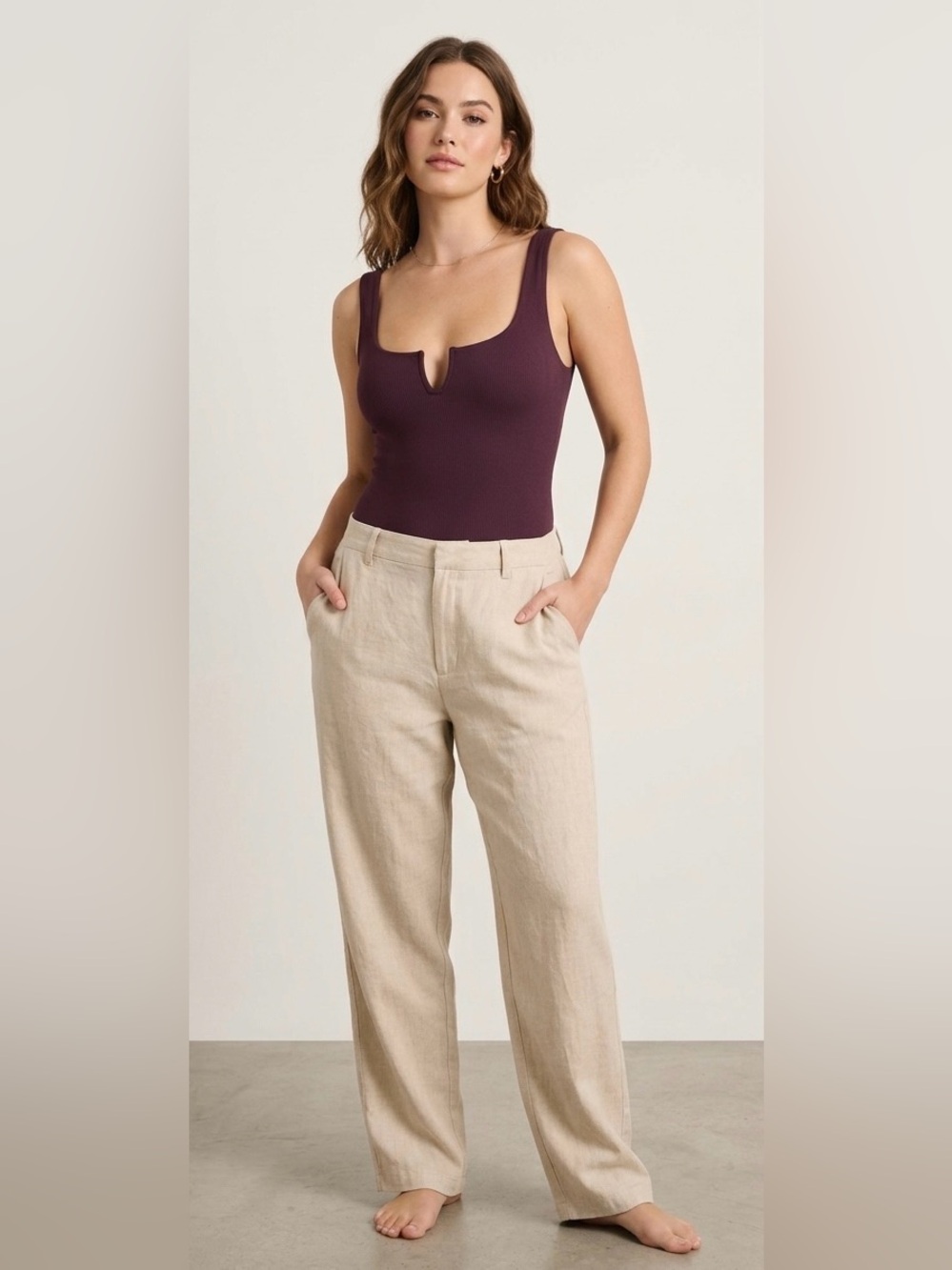 Intimately Free People "Keep It Sleek" Notched Scoop Neck Bodysuit in Plum